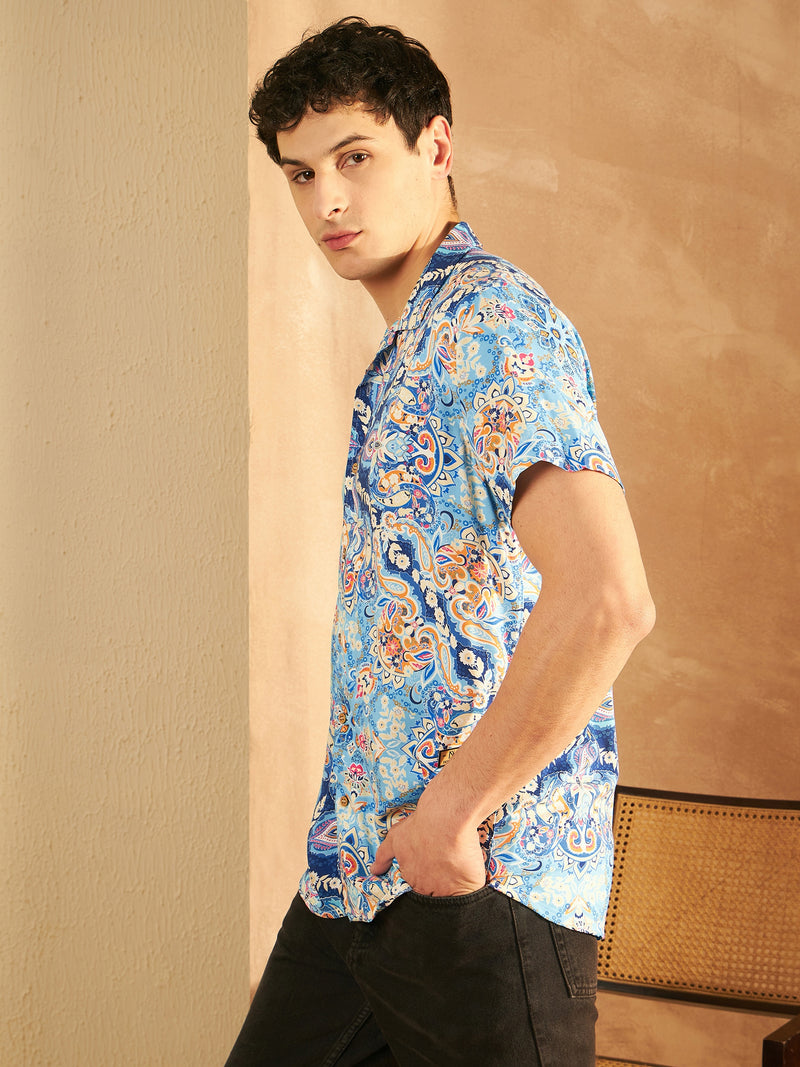 Blue: Half Sleeves Jaipur Printed Shirt