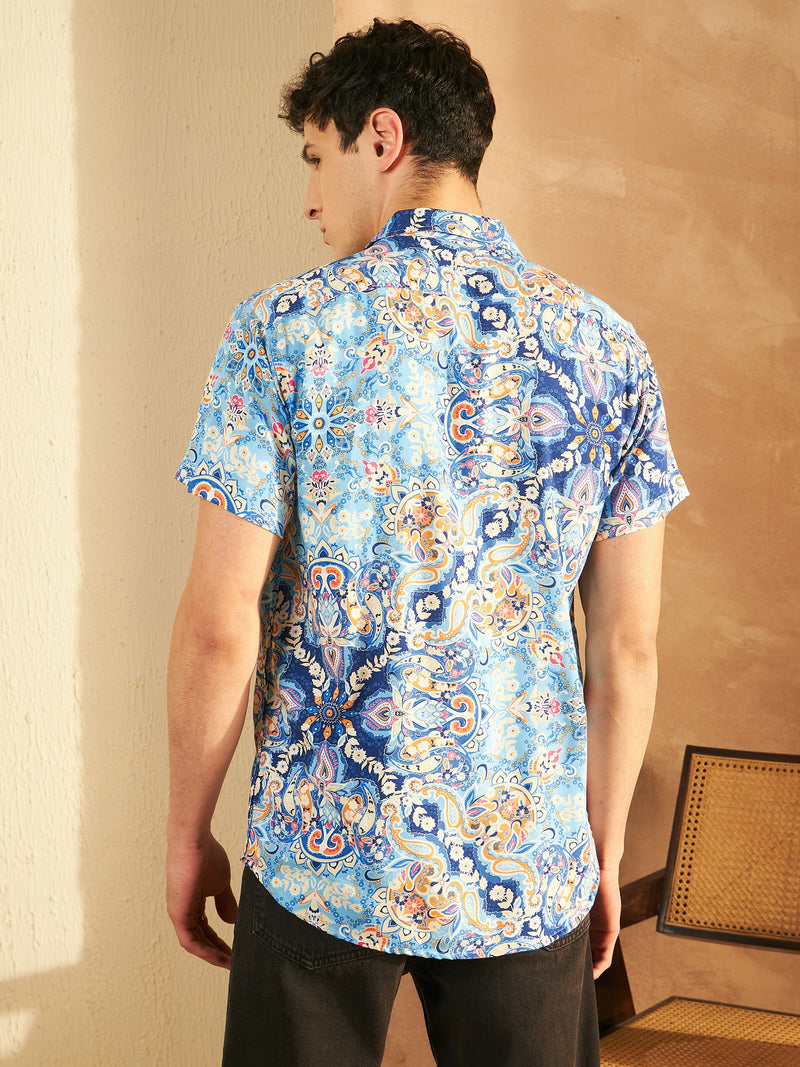 Blue: Half Sleeves Jaipur Printed Shirt