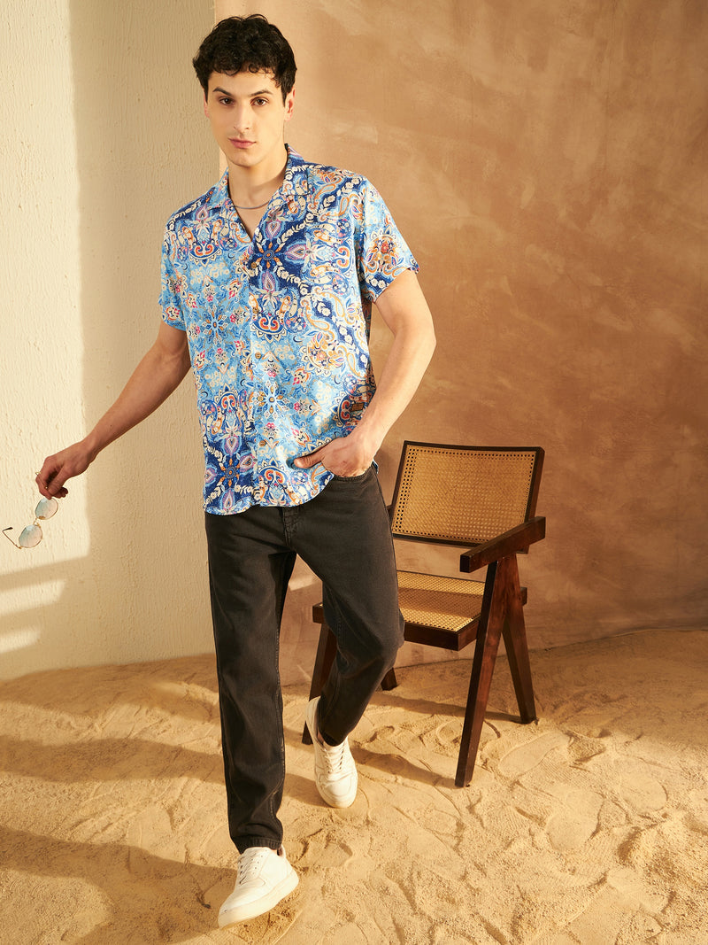 Blue: Half Sleeves Jaipur Printed Shirt