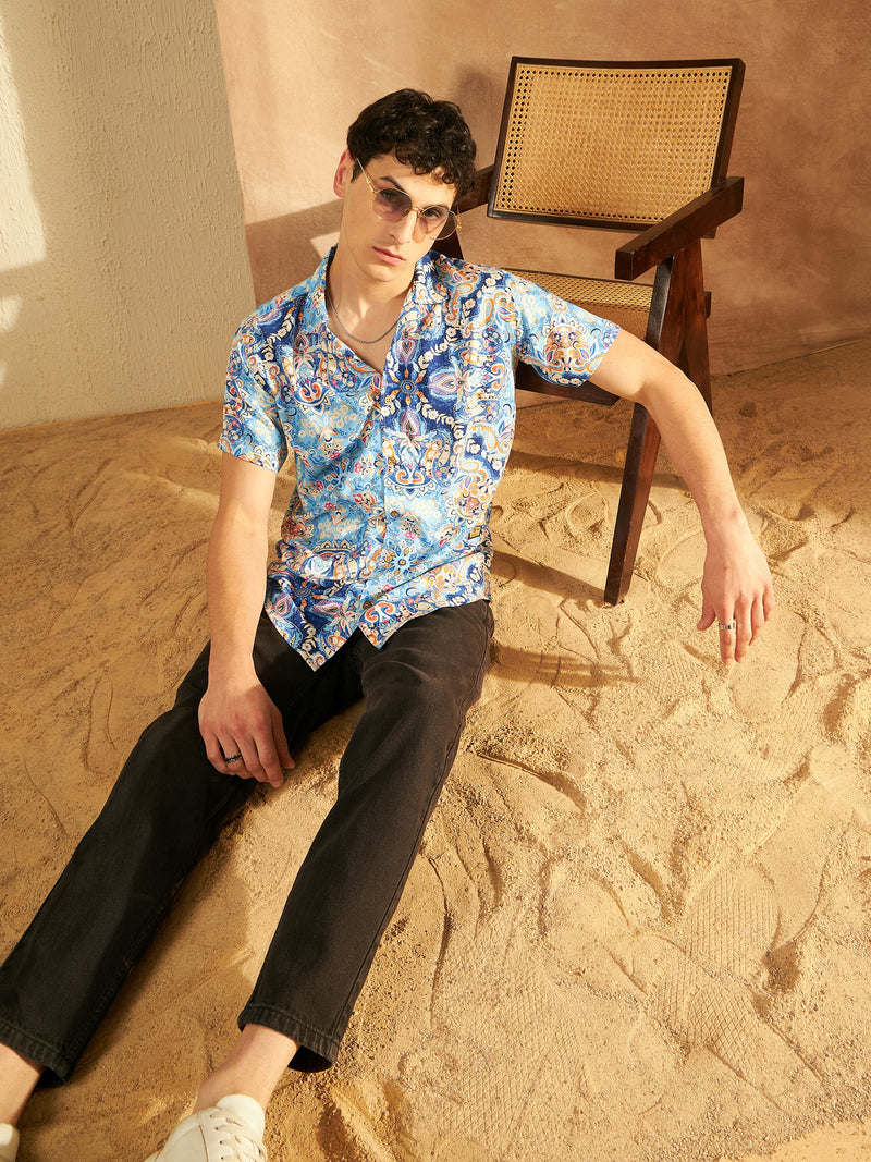 Blue: Half Sleeves Jaipur Printed Shirt