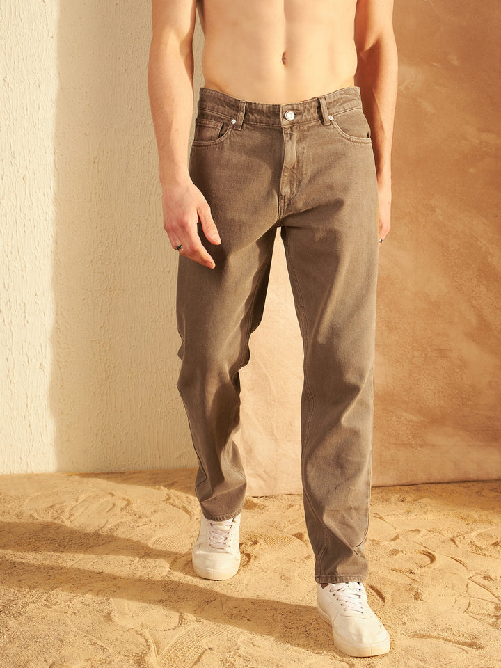 Men's Light Brown Korean Baggy Fit Jeans