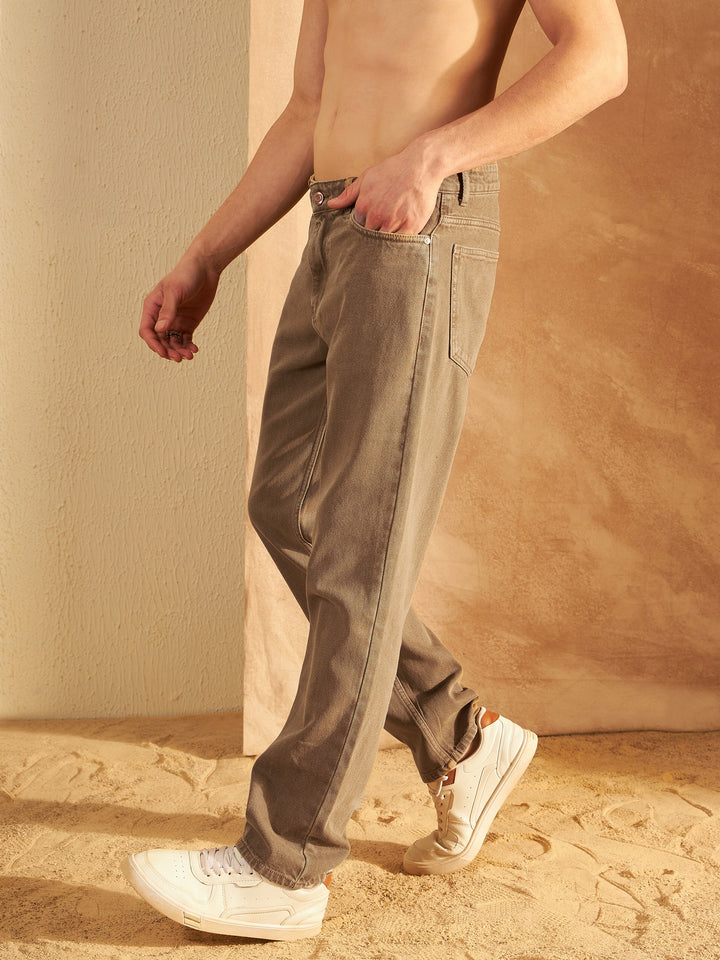 Men's Light Brown Korean Baggy Fit Jeans