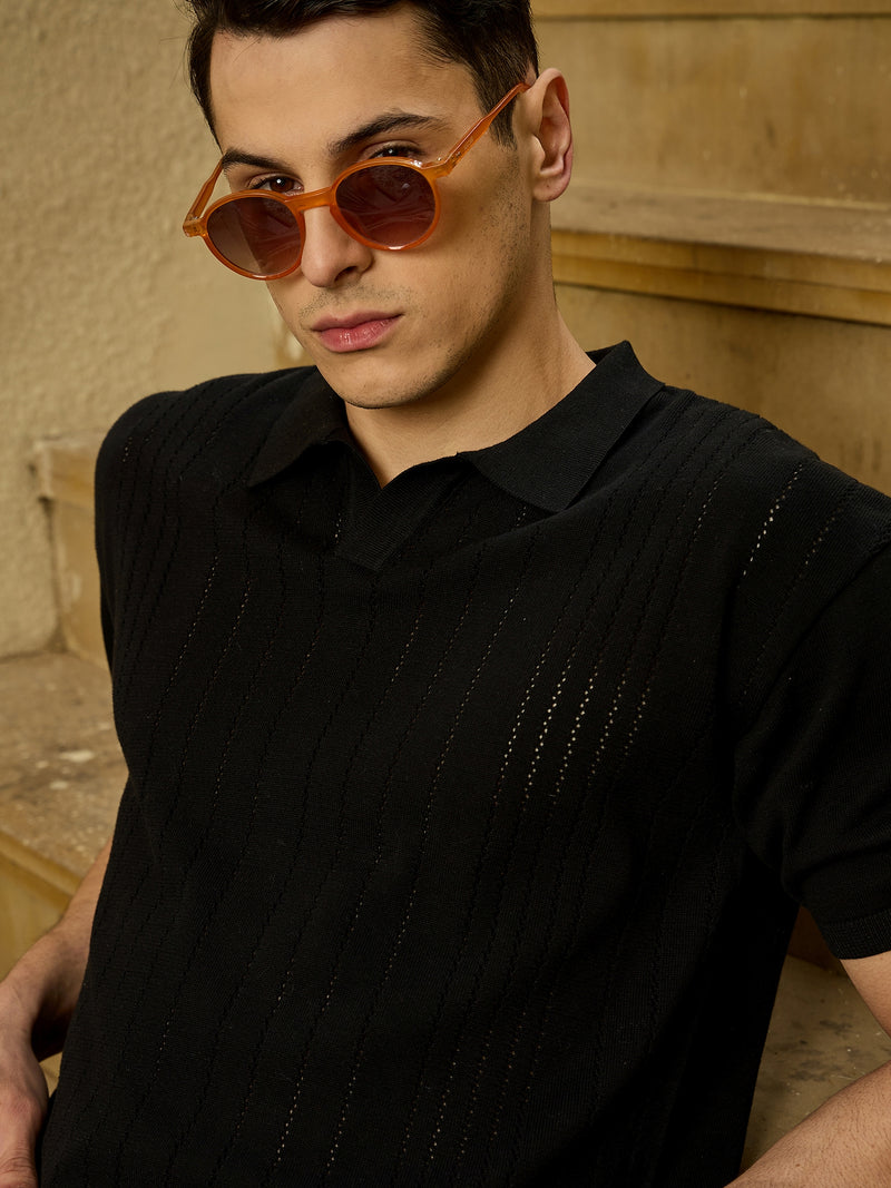 Black: Relaxed Semi Sheer T-Shirt