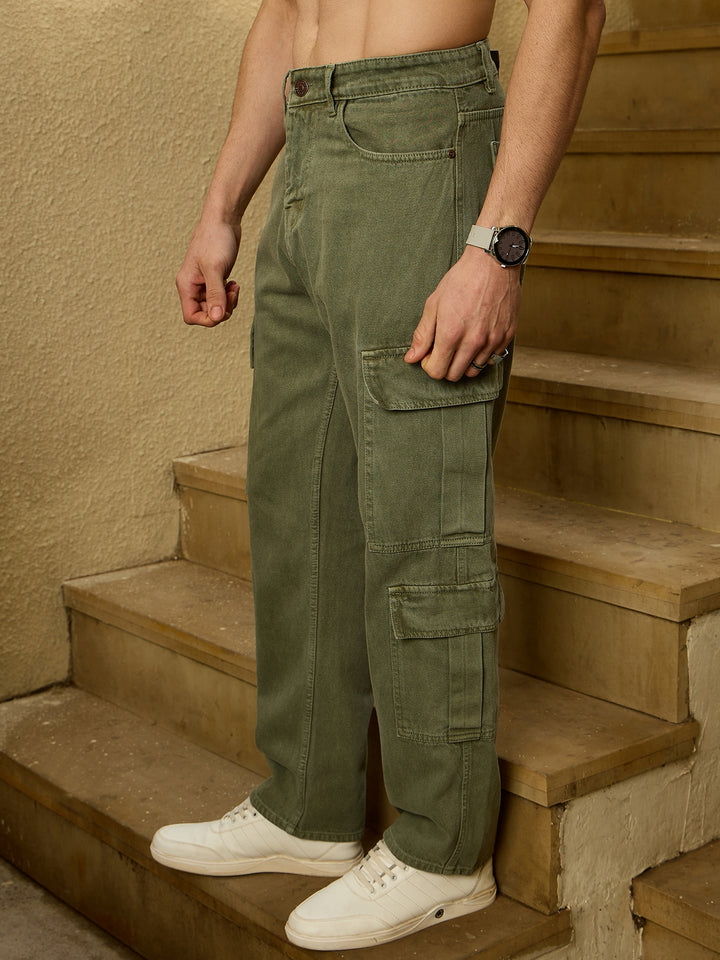 Olive: Korean Baggy Fit Cargo Jeans