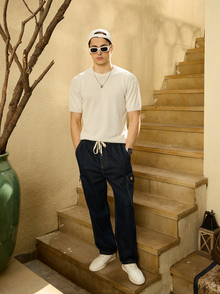 White: Oversized Round Neck Knitted T-Shirt
