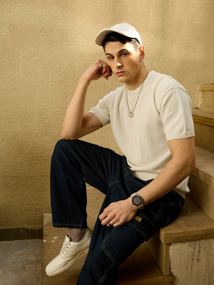 White: Oversized Round Neck Knitted T-Shirt