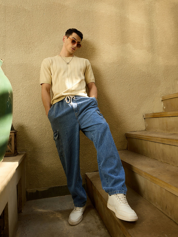 Blue Light: Korean Baggy Fit Cargo Jeans