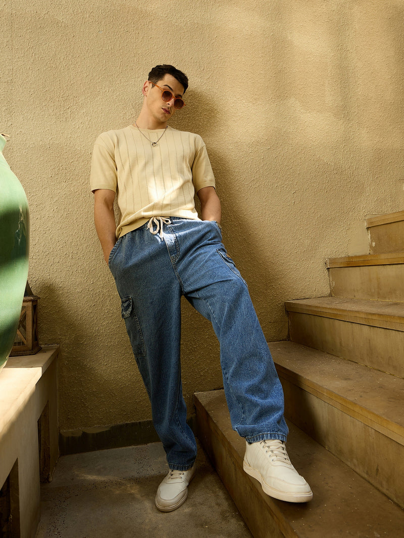 Blue: Korean Baggy Cargo Jeans