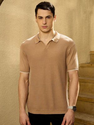Beige: Relaxed Textured Polo T-Shirt