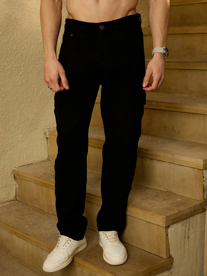 Black: Korean Baggy Fit Cargo Jeans