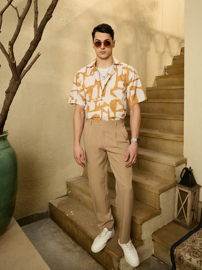Cream & Yellow: Colourblocked Oversized Shirt