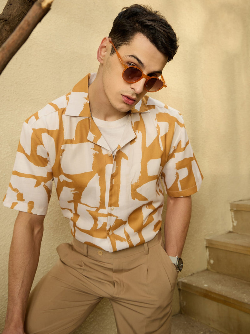 Cream & Yellow: Colourblocked Oversized Shirt