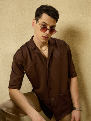 Dennison men's brown resort wear oversized shirt front view