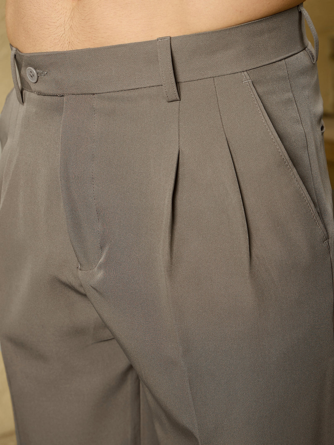 Smoke Grey: Korean Baggy Fit Double Pleated Trouser