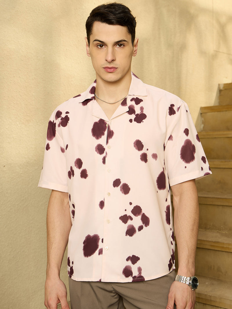 Cream & Purple: Abstract Printed Oversized Shirt