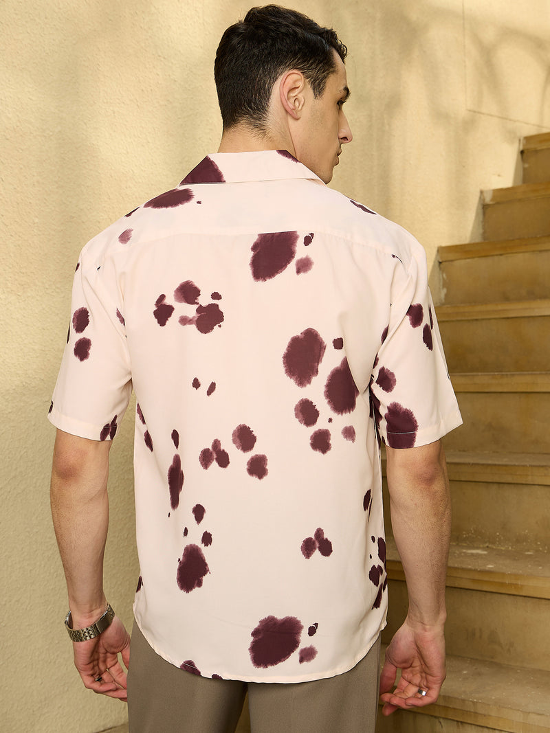 Cream & Purple: Abstract Printed Oversized Shirt