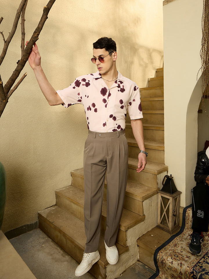 Cream & Purple: Abstract Printed Oversized Shirt