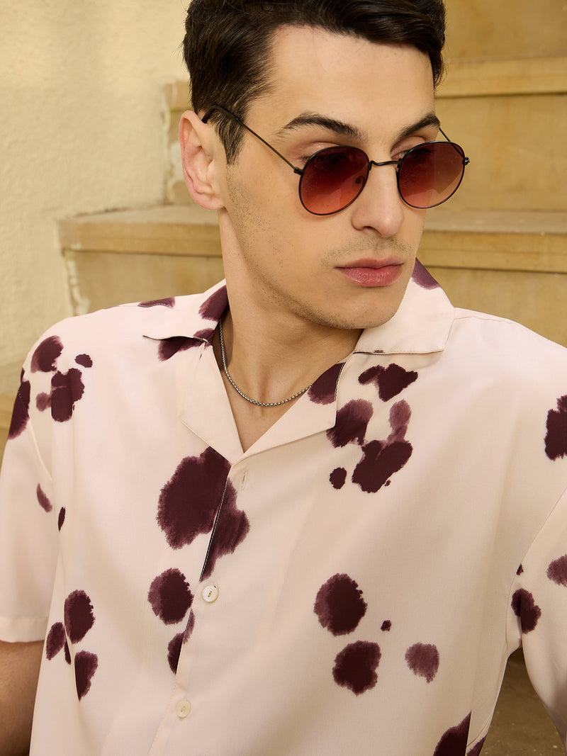 Cream & Purple: Abstract Printed Oversized Shirt