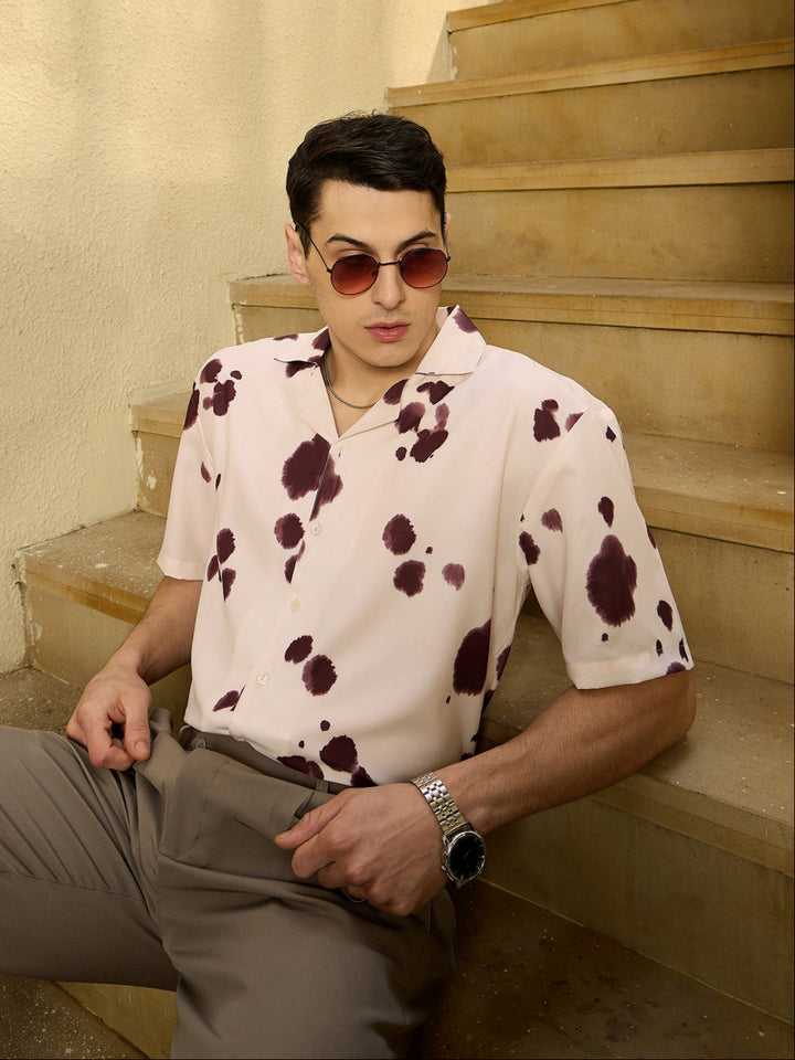 Cream & Purple: Abstract Printed Oversized Shirt