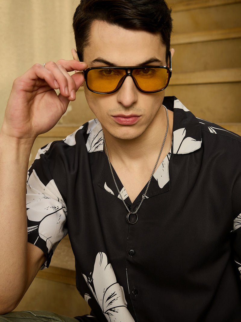 Black & White: Half Sleeves Floral Printed Shirt