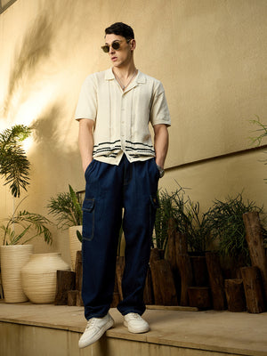 Dennison men's dark blue baggy cargo jeans front view