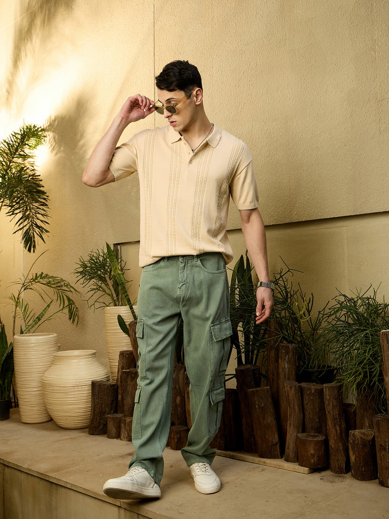 Cream: Relaxed Polo Collar Knitted T-Shirt