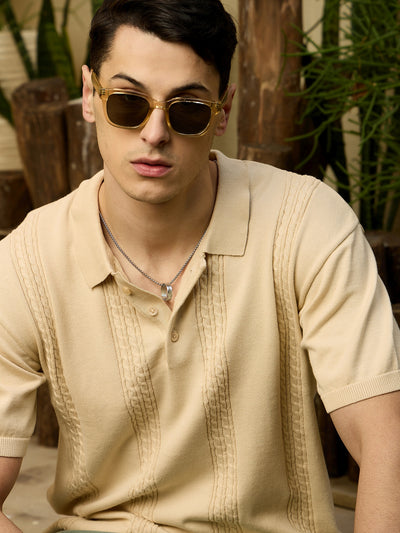Cream: Relaxed Polo Collar Knitted T-Shirt