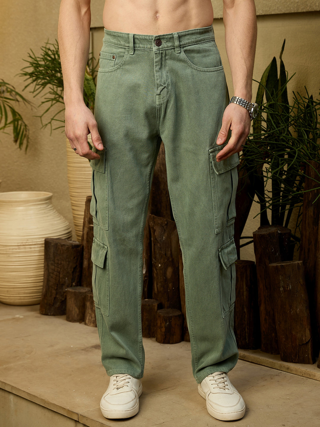 Mint Green: Korean Baggy Fit Cargo Jeans