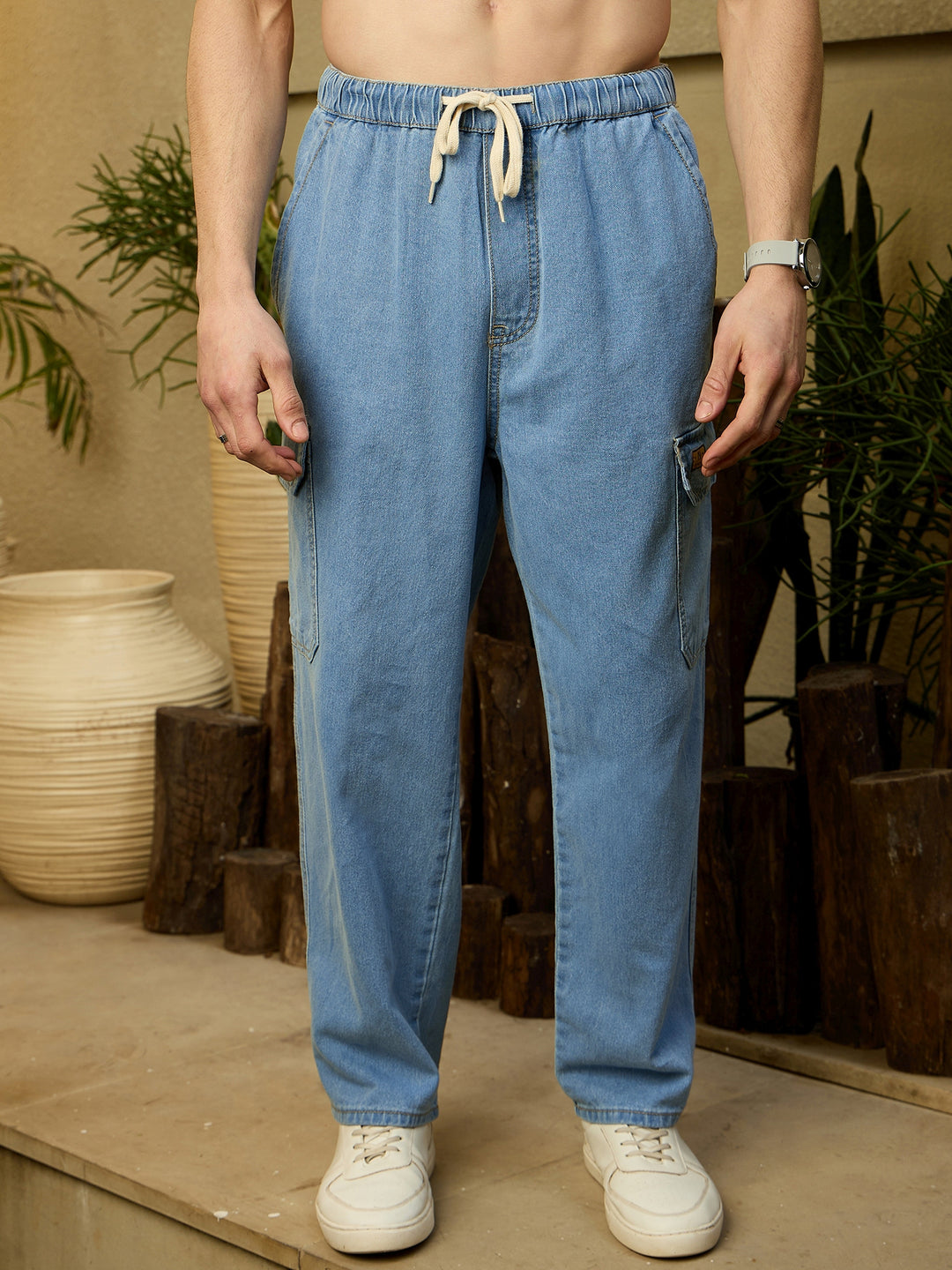 Light Blue: Korean Baggy Fit Cargo Jeans