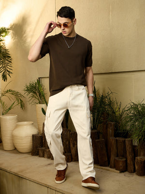 Dennison men's off white Korean baggy cargo jeans front view