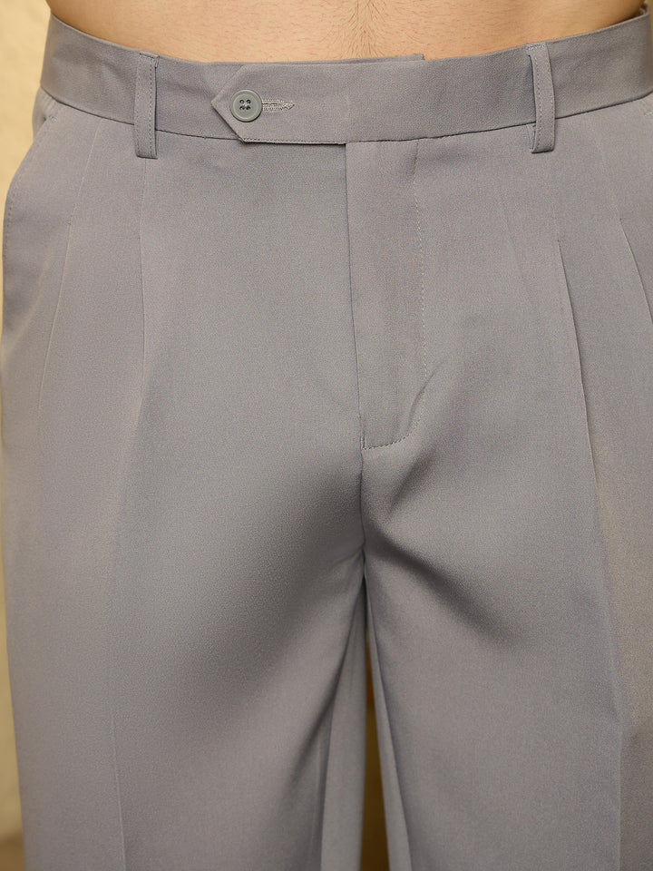 Grey: Korean Baggy Fit Double Pleated Trouser