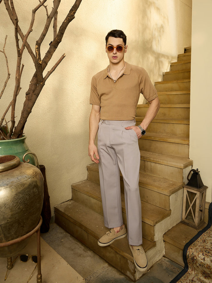 Light Grey: Korean Baggy Fit Double Pleated Trouser