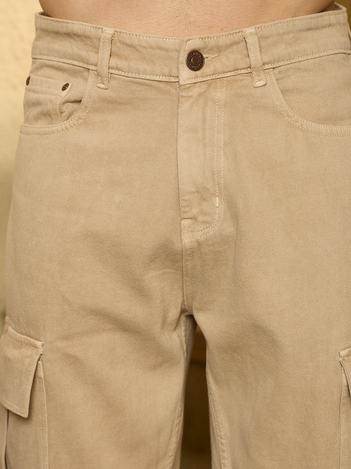 Cream: Korean Baggy Fit Cargo Jeans