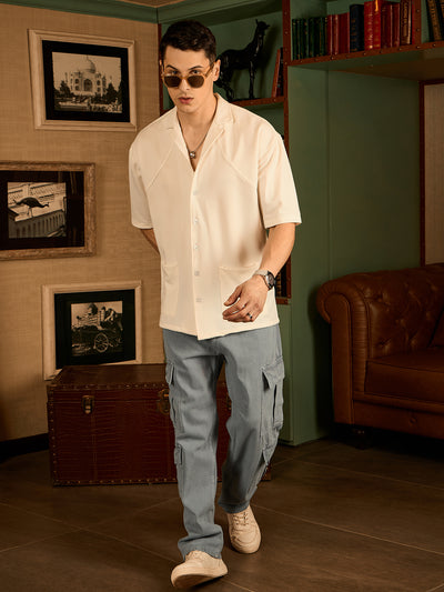 Dennison men's grey Korean baggy cargo jeans front view