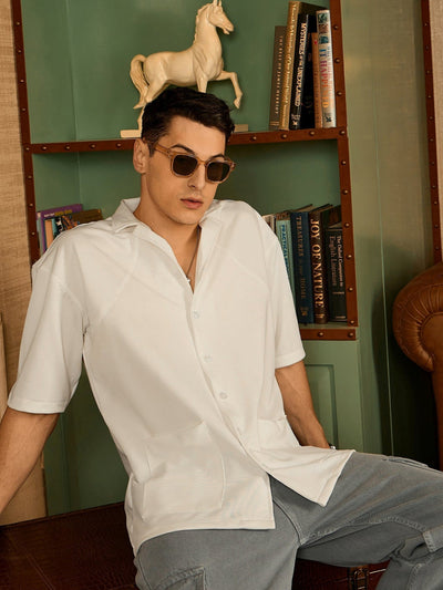 Dennison men's white resort wear oversized shirt front view