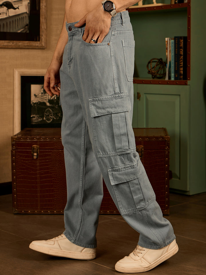 Grey: Korean Baggy Fit Cargo Jeans