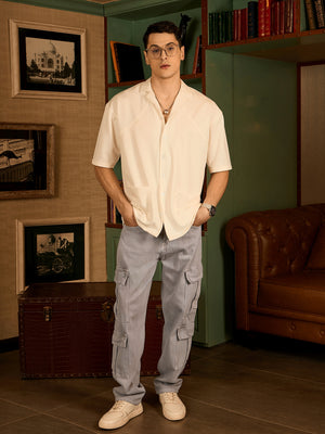 Dennison men's light grey Korean baggy cargo jeans front view