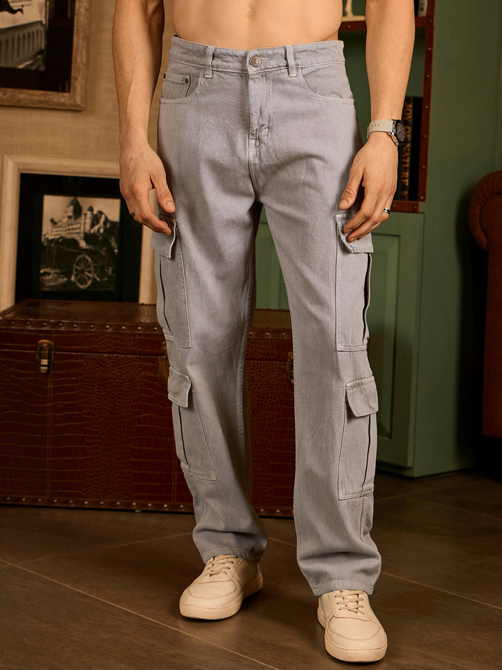 Light Grey: Korean Baggy Fit Cargo Jeans