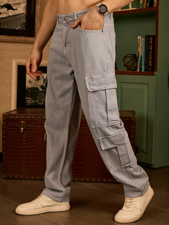 Light Grey: Korean Baggy Fit Cargo Jeans