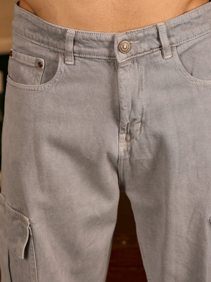 Light Grey: Korean Baggy Fit Cargo Jeans