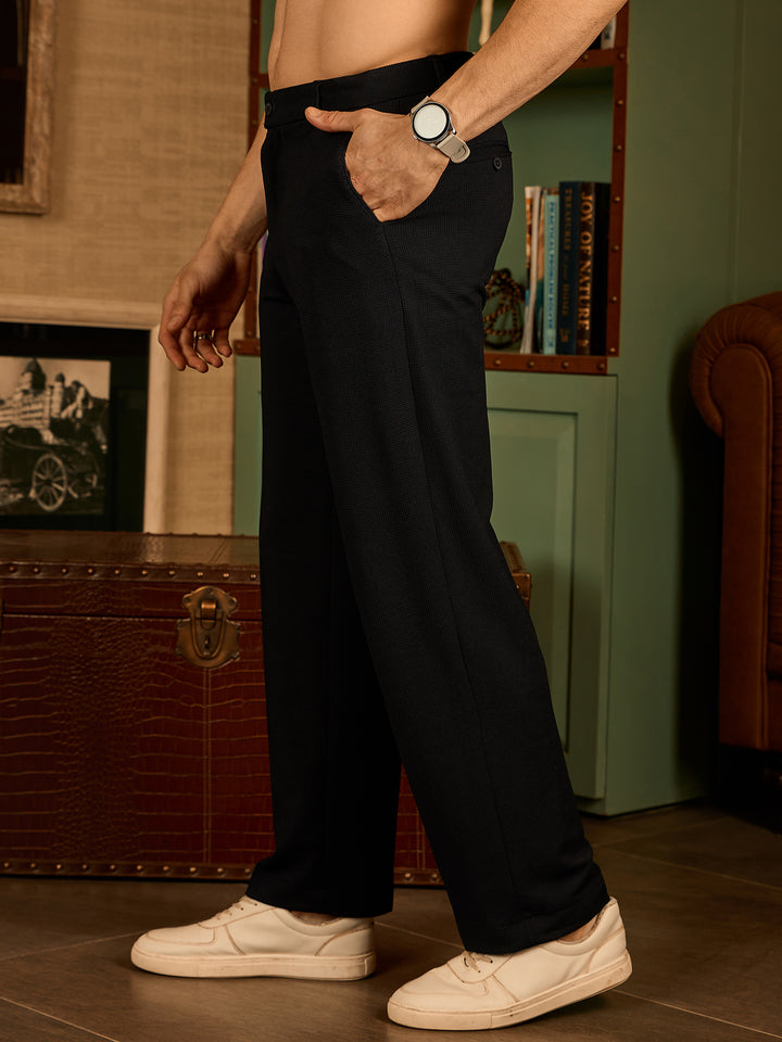 Dark Blue: Korean Baggy Fit 4 Way Lycra Trouser