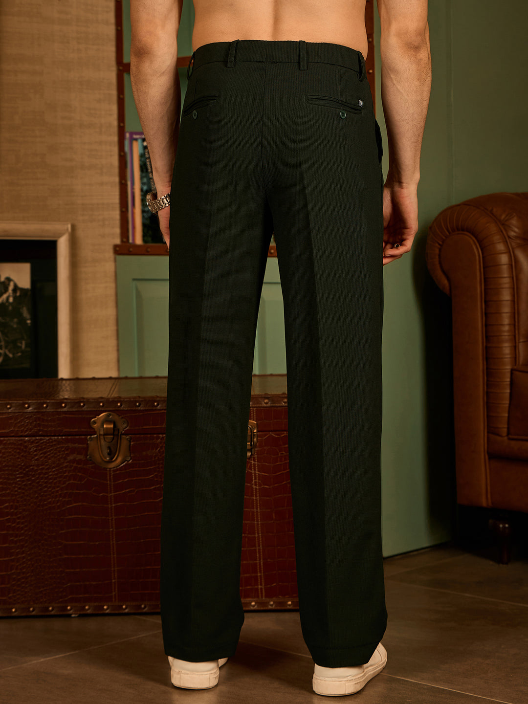 Dark Green: Korean Baggy Fit 4 Way Lycra Trouser