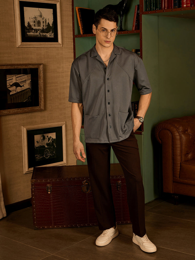 Grey: Resort Wear Casual Oversized Shirt