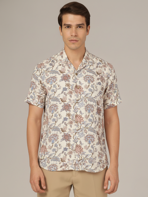 DENNISON Men White Block Printed Shirt