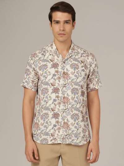 DENNISON Men White Block Printed Shirt