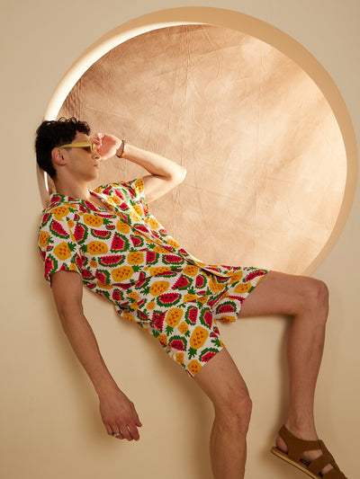 DENNISON Men Comfort Fit Coord Set | Printed Shirt With Shorts