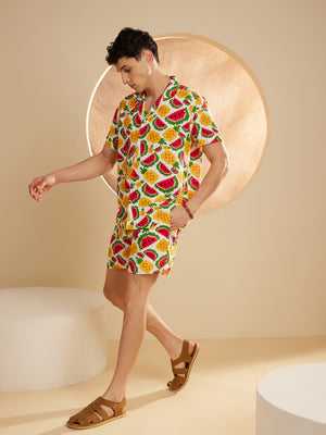 DENNISON Men Comfort Fit Coord Set | Printed Shirt With Shorts
