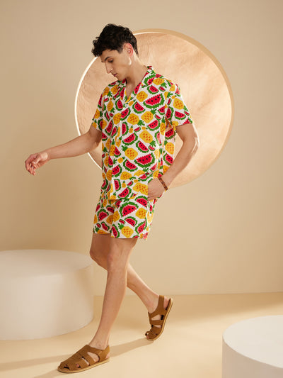 DENNISON Men Comfort Fit Coord Set | Printed Shirt With Shorts