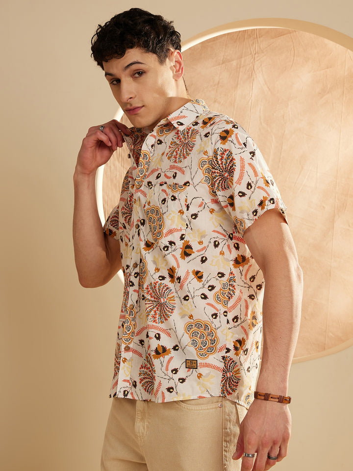 Men's Block Printed Lightweight Thin Cotton Shirt