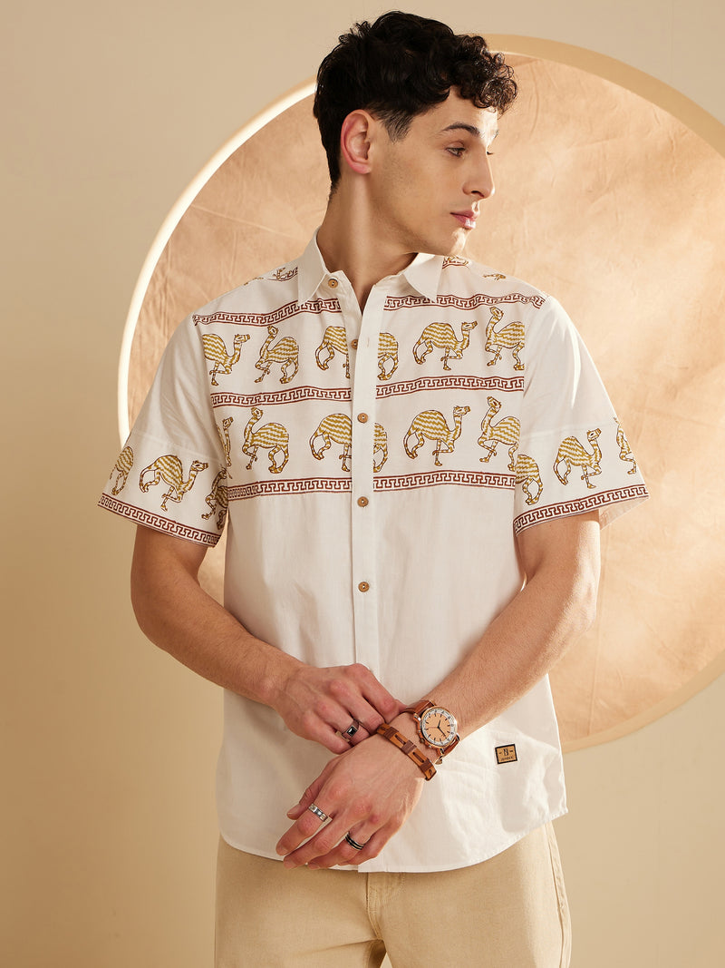 White: Half Sleeves Placement Printed Casual Shirt